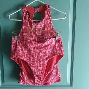 Athleta Red Patterned One Piece Swimsuit